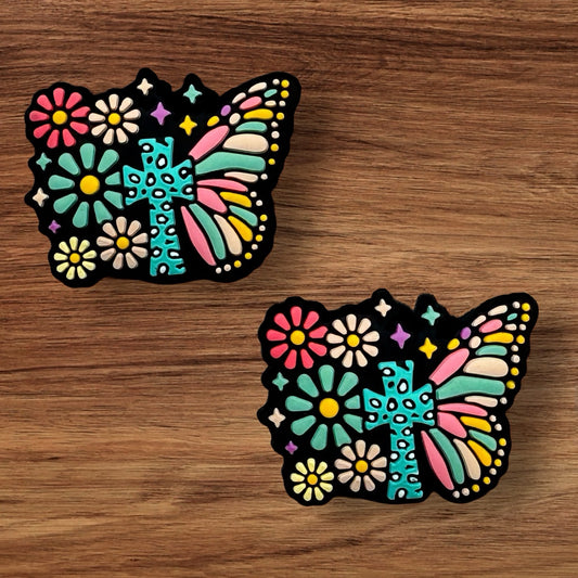 Floral Butterfly With Cross Focal