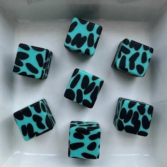 Square Spotted Turquoise Silicone Bead