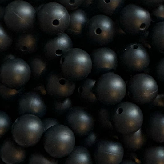 15mm Solid Black Silicone Bead