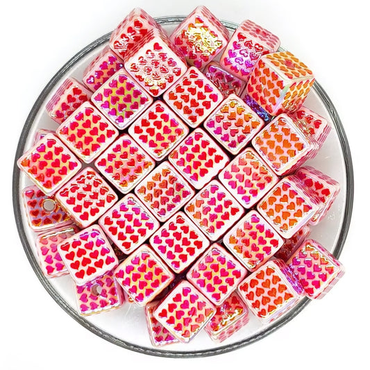 16mm Square Acrylic Hearts Bead