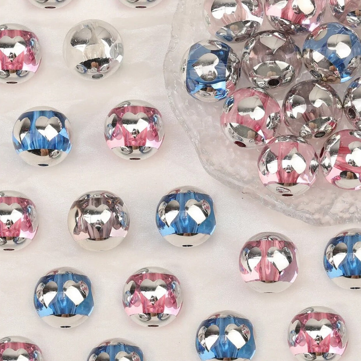 16mm Silver Heart Acrylic Bead Packs