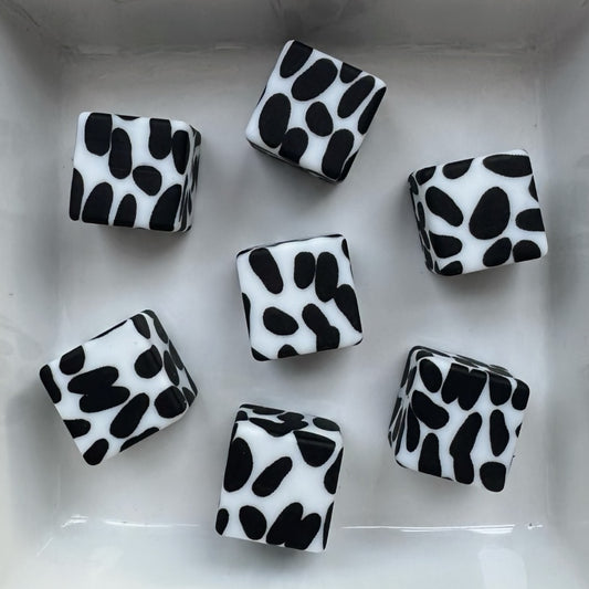 Square Spotted White Silicone Bead