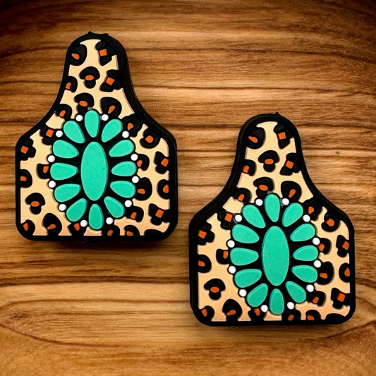 Leopard Turquoise Cow Tag Focal