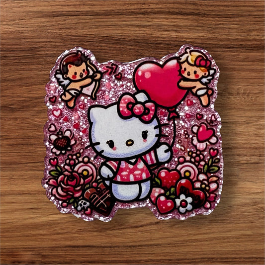 Kitty With Heart Ballon Acrylic Flatback