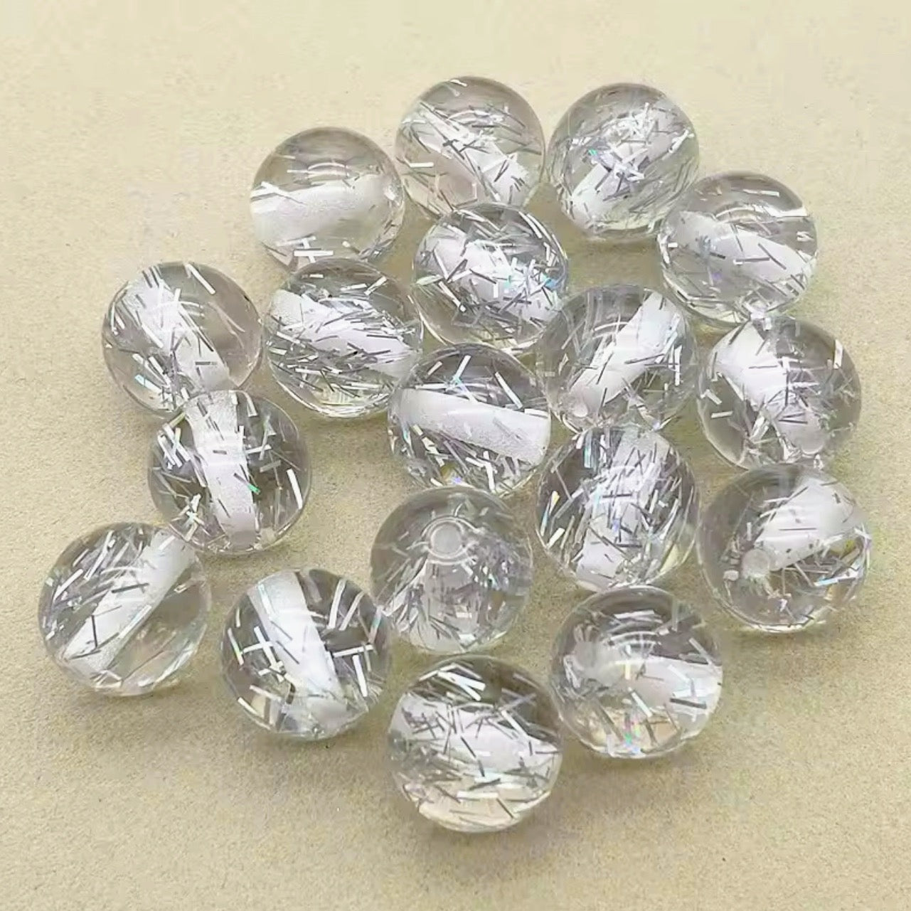 15mm Silver Foil Acrylic Bead