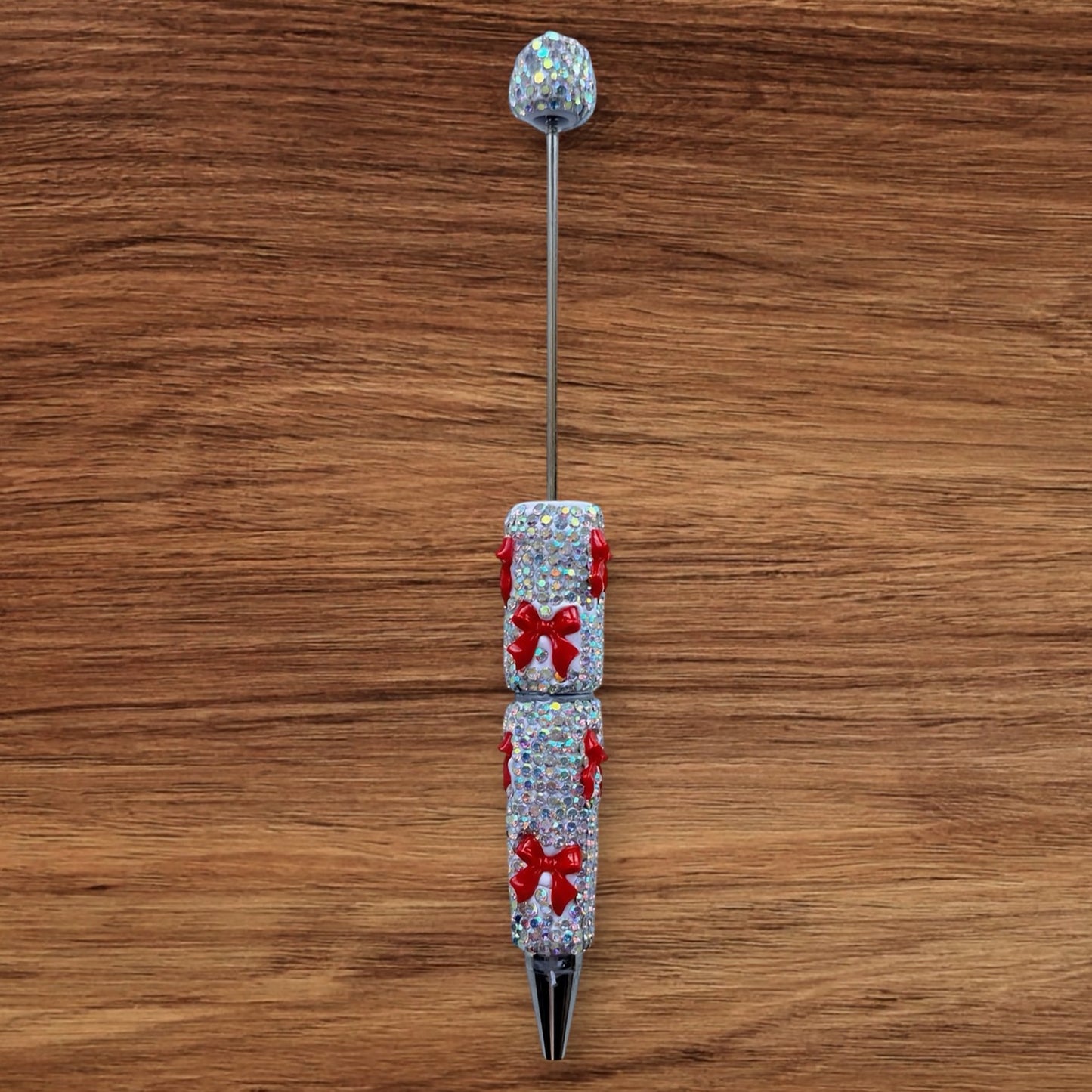 Silver Rhinestone With Bows Beadable Pen