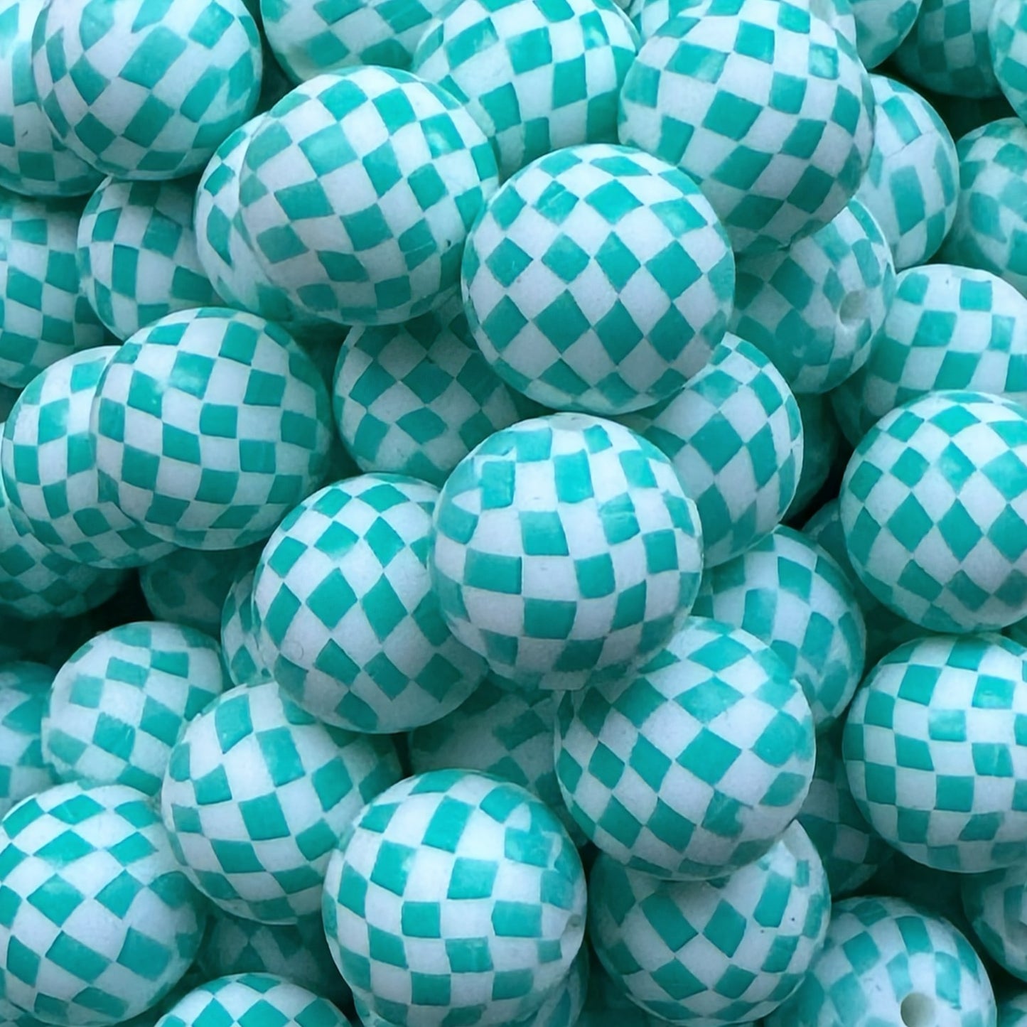 15mm Turquoise Checker Silicone Bead