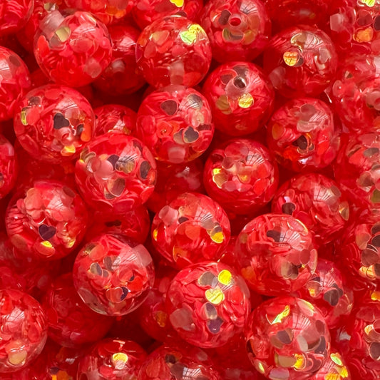 16mm Confetti Hearts Acrylic Bead (Red)