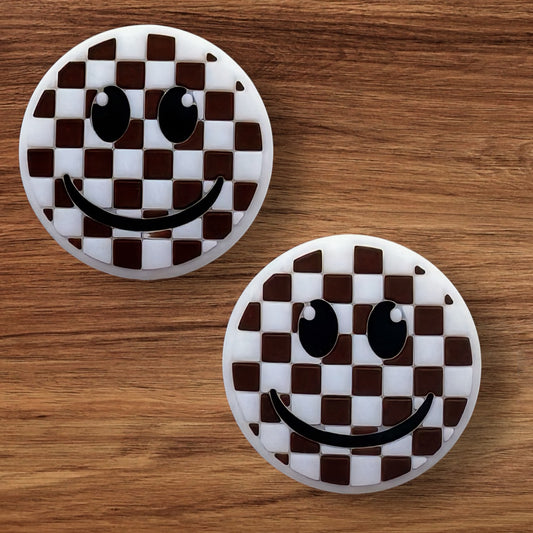 Brown & White Checkered Happy Face Focal
