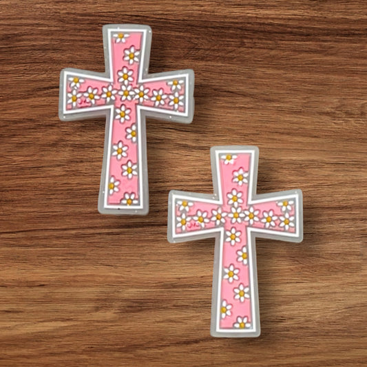 Pink Floral Cross Focal