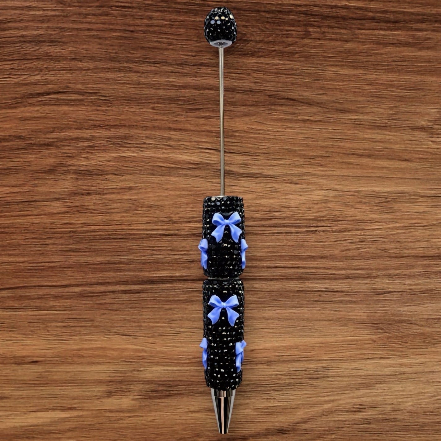 Black Rhinestone With Bows Beadable Pen