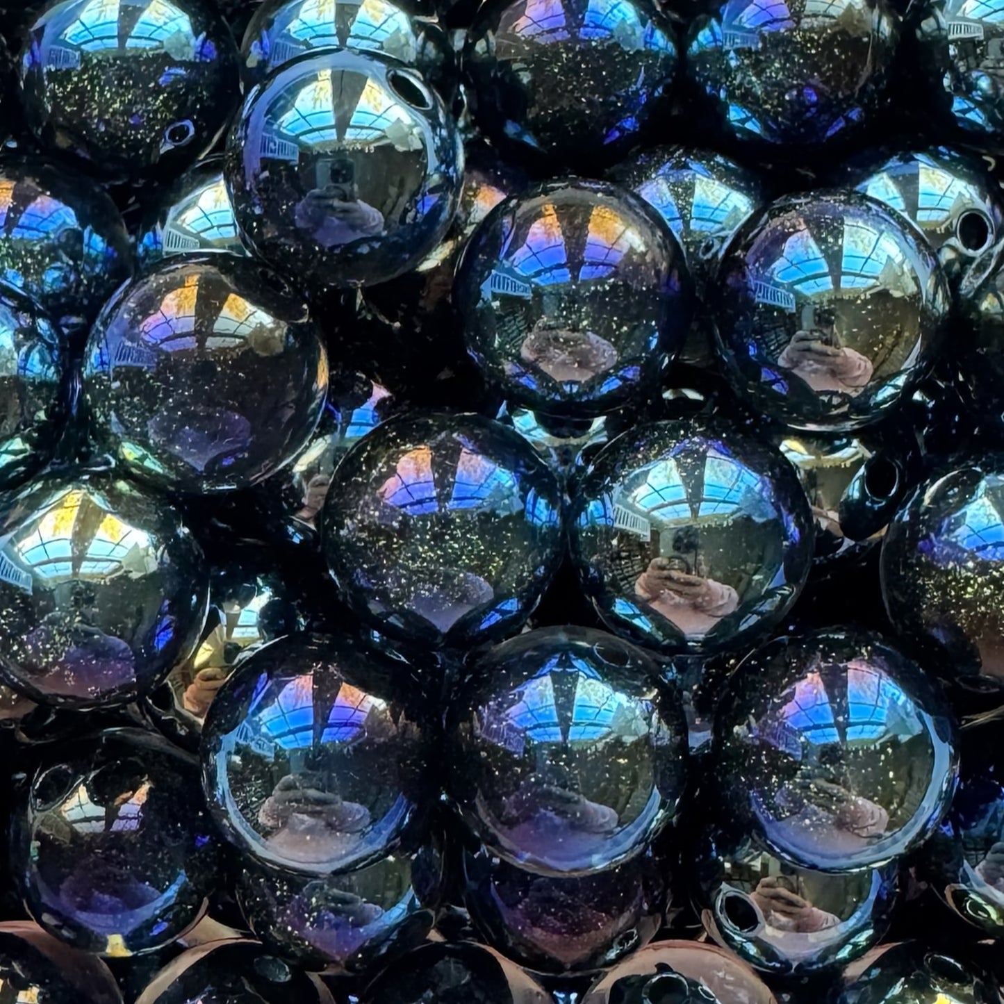 16mm Midnight Blue Cats Eye With Glitter Acrylic Bead