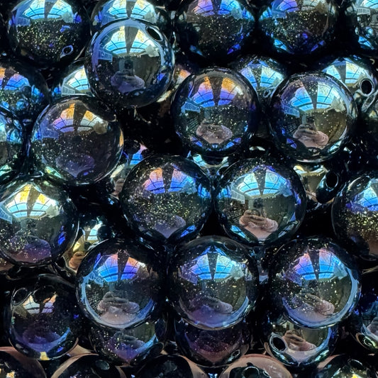 16mm Midnight Blue Cats Eye With Glitter Acrylic Bead