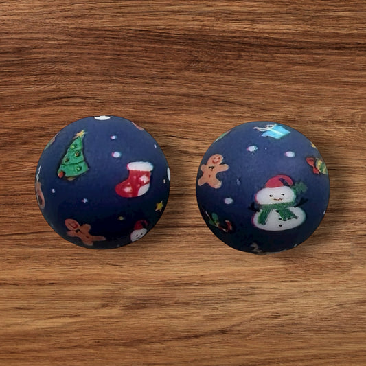 15mm Blue Christmas Silicone Bead