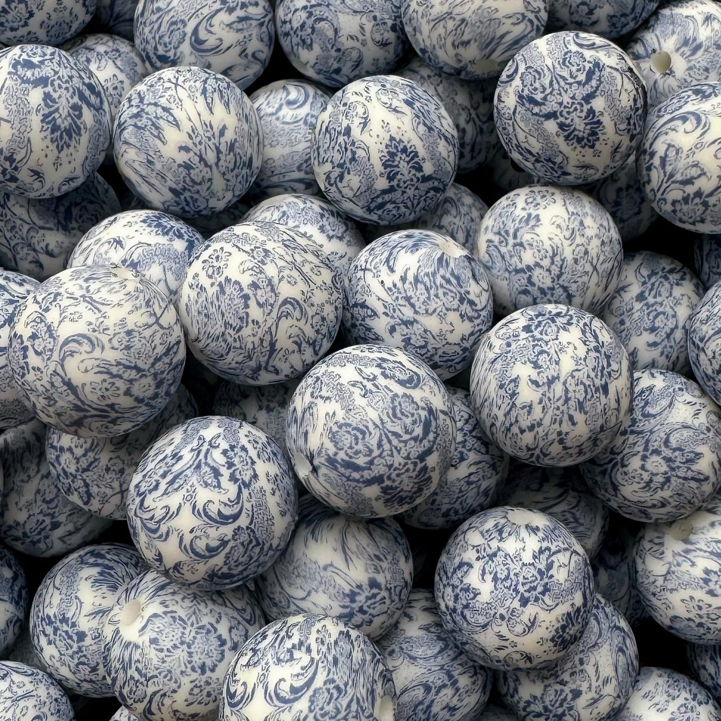 15mm Blue Floral Silicone Bead