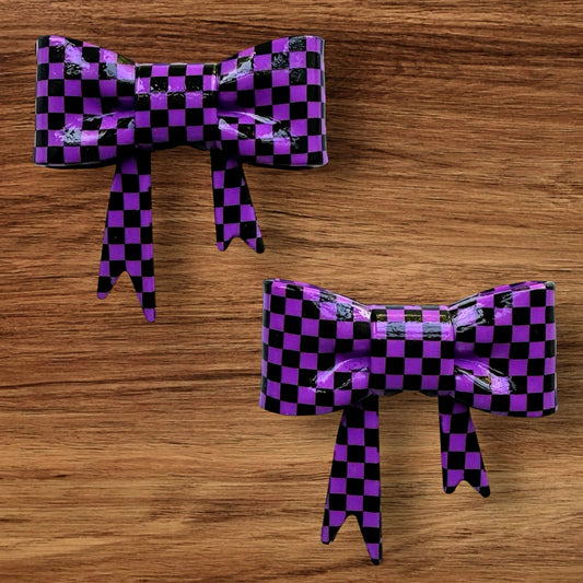 Shiny Purple Checkered Bow Focal/Straw Topper