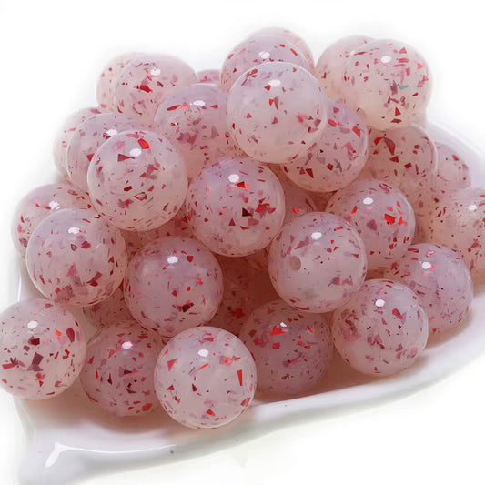 15mm Clear With Red Specks Jelly Silicone Beads