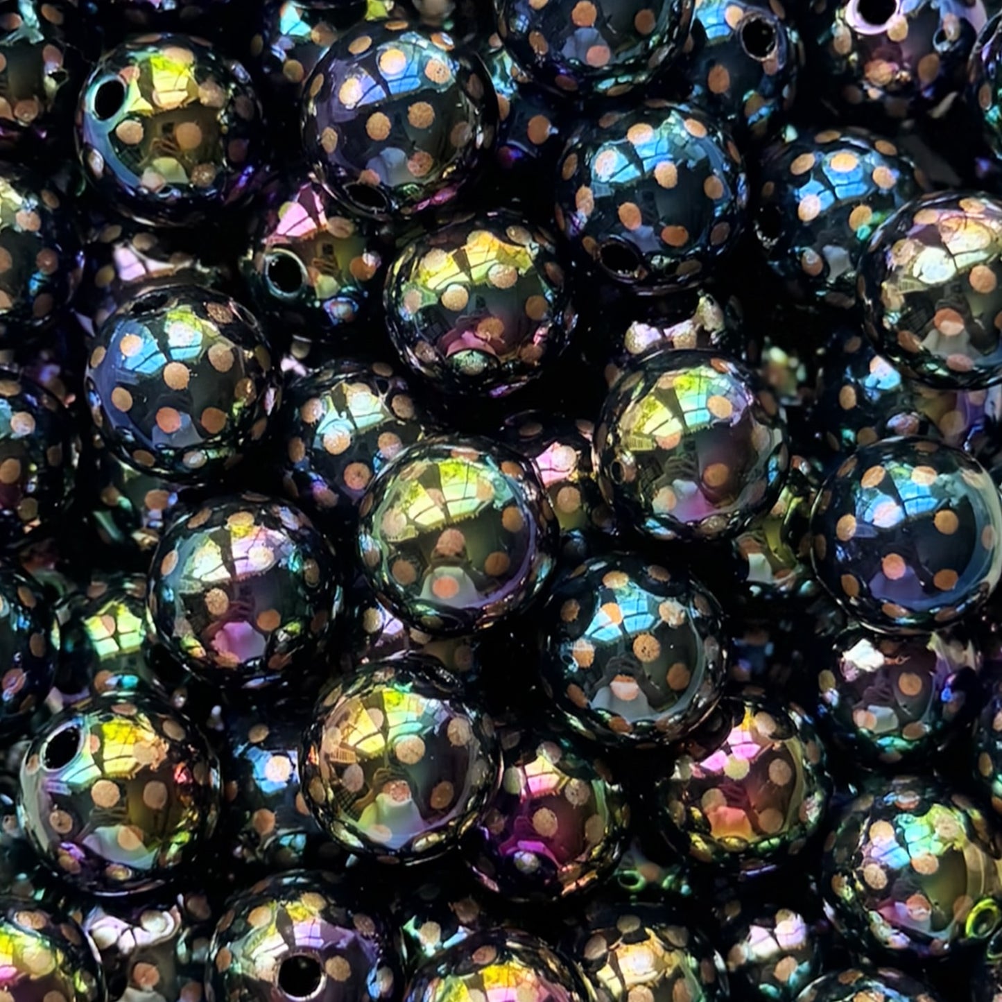 16mm Black W/ Gold Dots Acrylic Bead