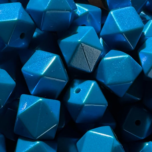 14mm Blue Metallic Silicone Hexagon Bead