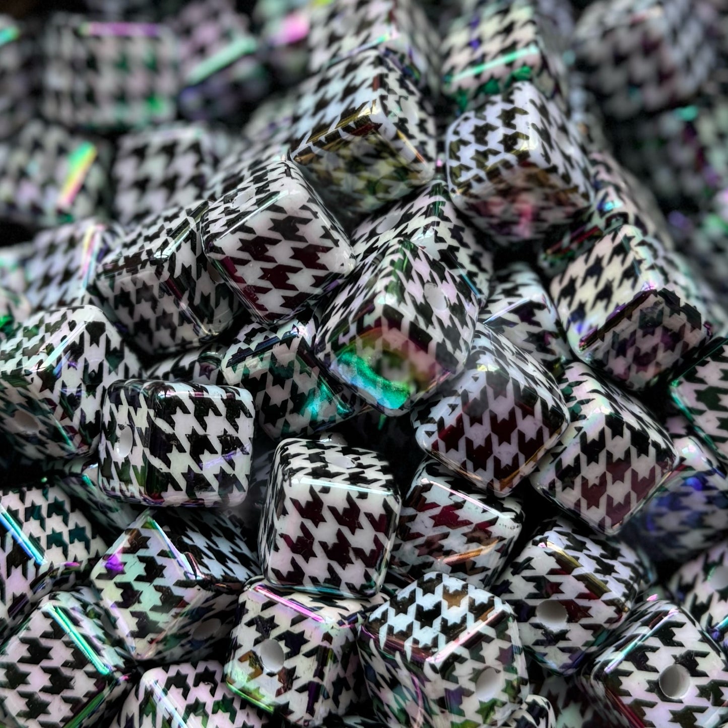 Houndstooth Square Acrylic Bead