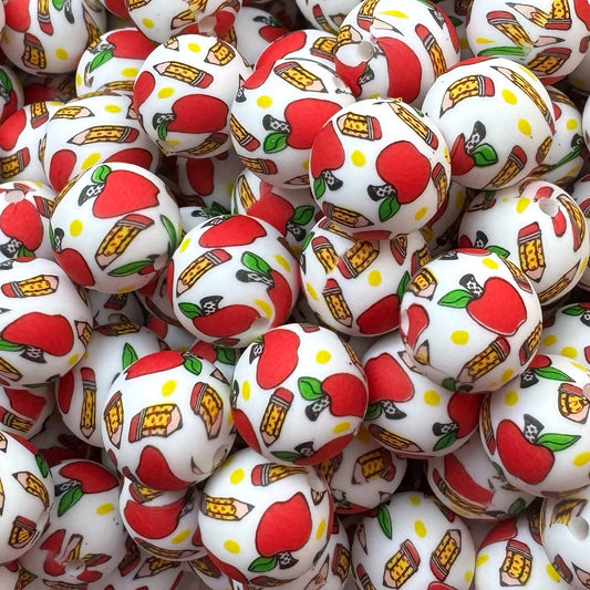 15mm Pencils & Apples Silicone Bead