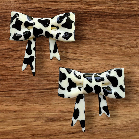 Shiny Off White Cow Print Bow Focal/Straw Topper