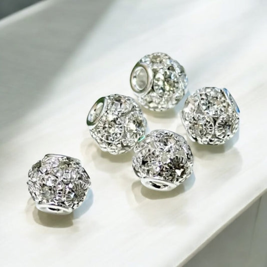 8mm Silver & Rhinestone Spacer Beads