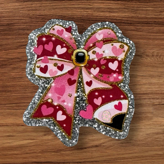 Pencil Bow With Hearts Acrylic Flatback