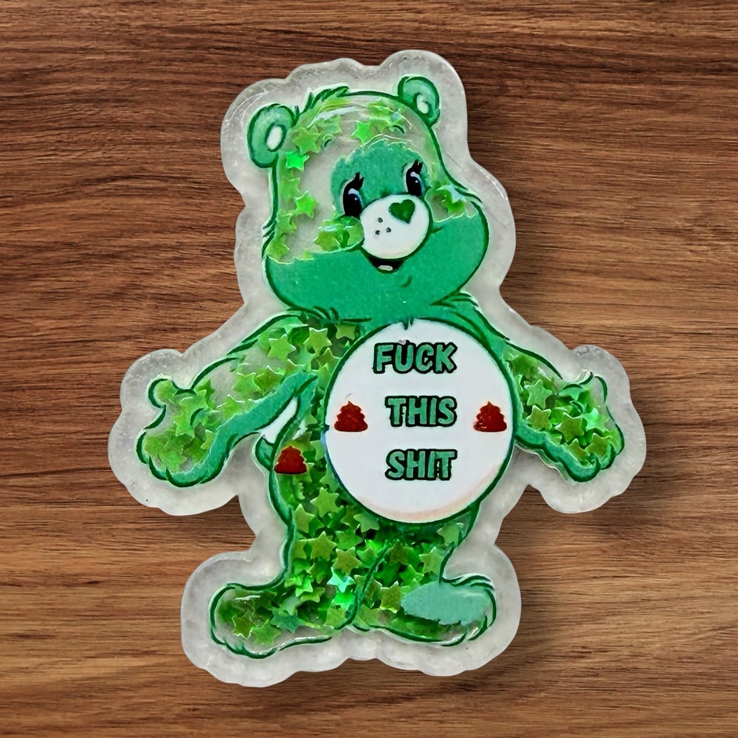 Green Swear Bear Shaker Flatback