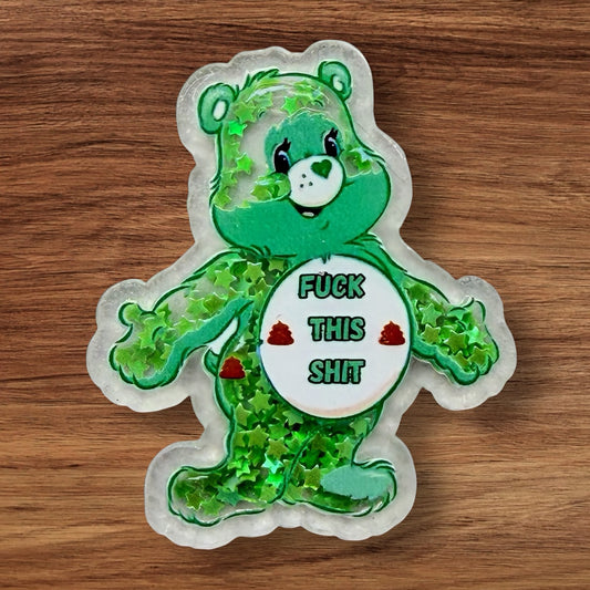 Green Swear Bear Shaker Flatback