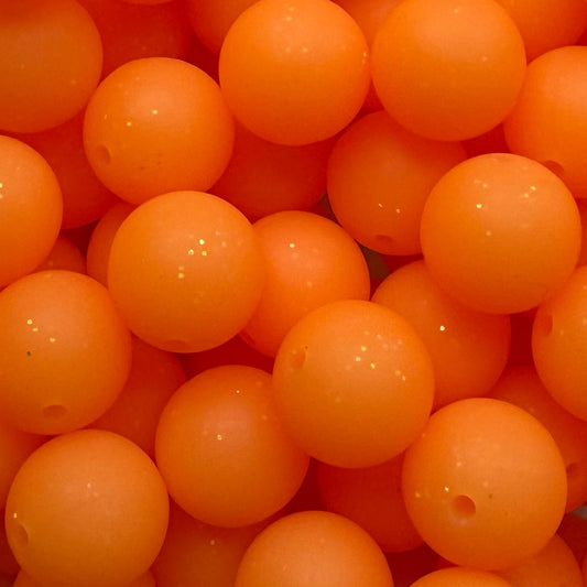 15mm Neon Orange Glitter Silicone Bead