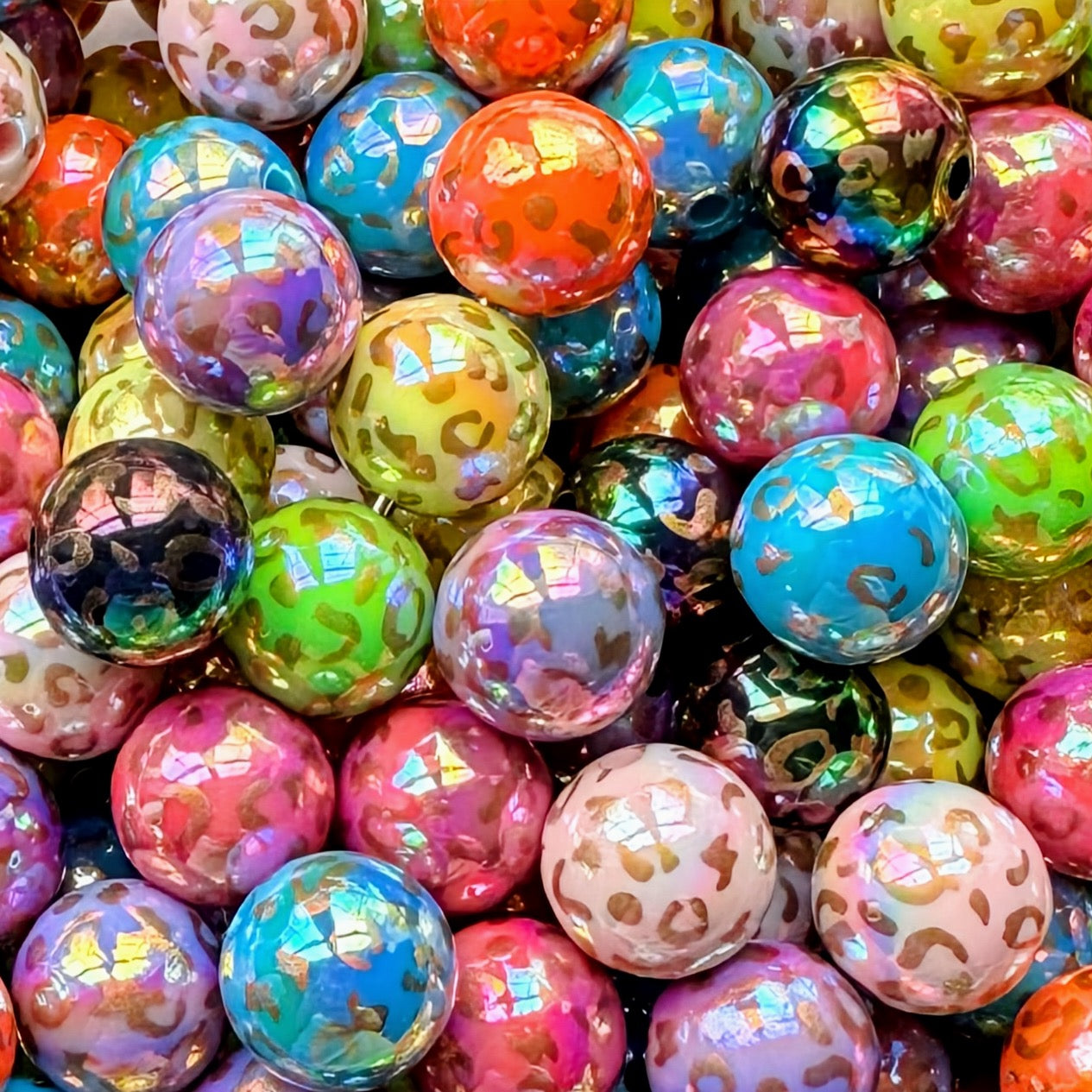 16mm Colorful Animal Print Acrylic Bead