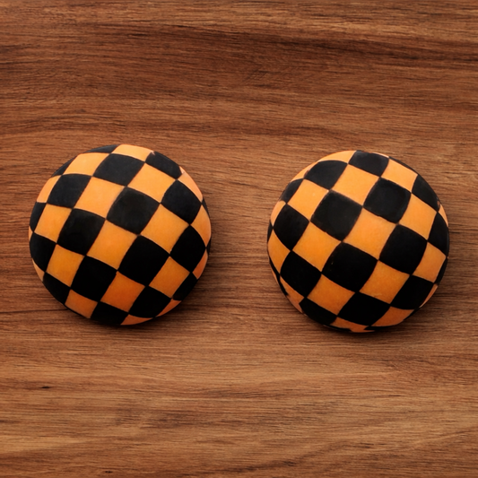 15mm Orange Checkered Silicone Bead