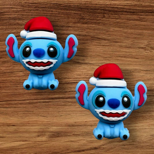 3-D Blue Alien In Santa Hat Focal