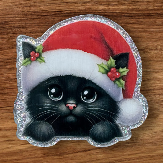 Cat In Santa Hat Acrylic Flatback