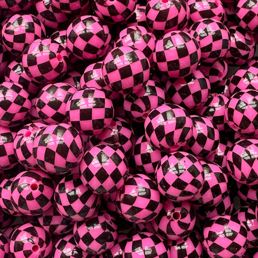 15mm Shiny Pink Checkered Silicone Bead