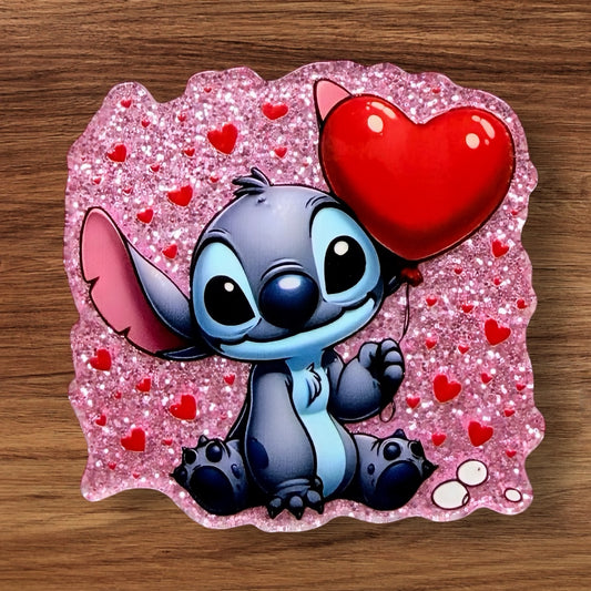 Blue Alien With Heart Ballon Acrylic Flatback