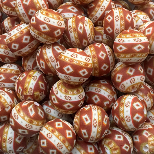 15mm Brown Aztec Silicone Bead