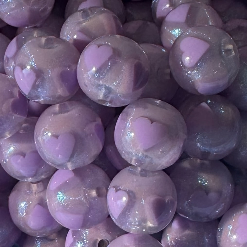 16mm Purple Hearts Iridescent acrylic Bead