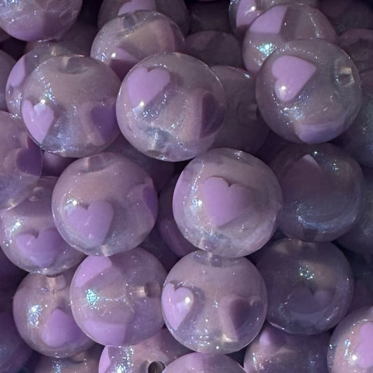 16mm Purple Hearts Iridescent acrylic Bead