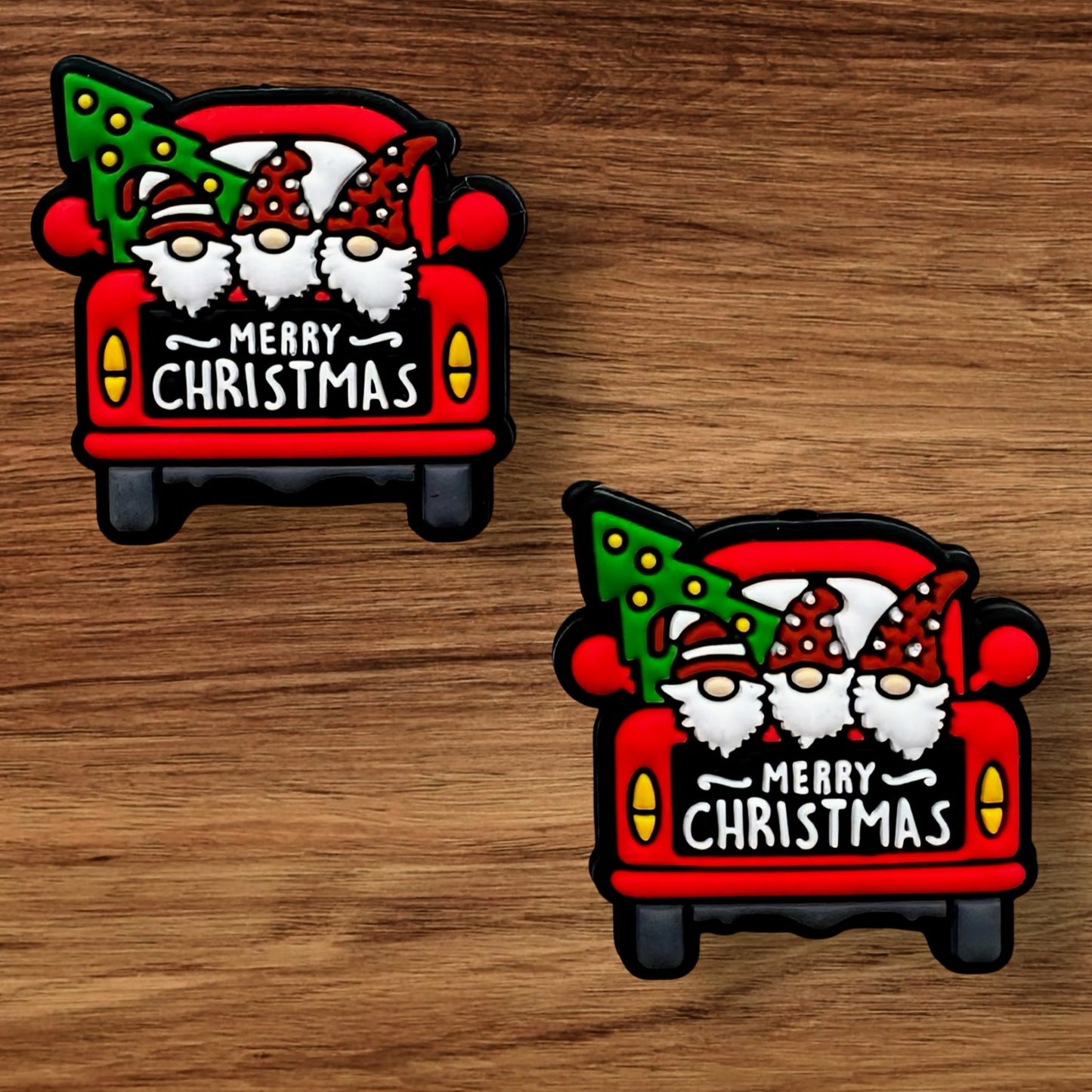 Merry Christmas Gnomes In Red Truck Focal