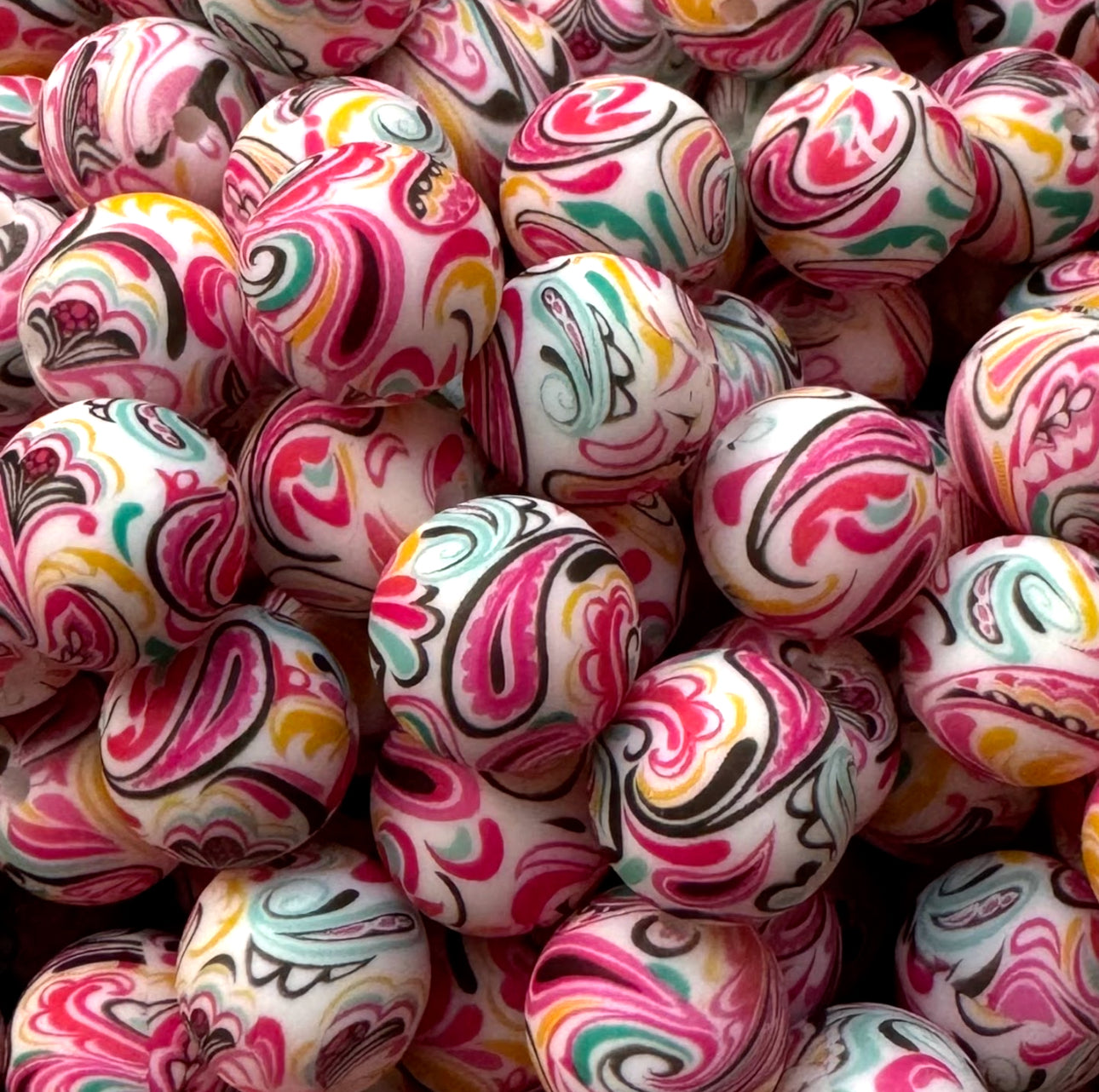 15mm Pastel Paisley Silicone Bead