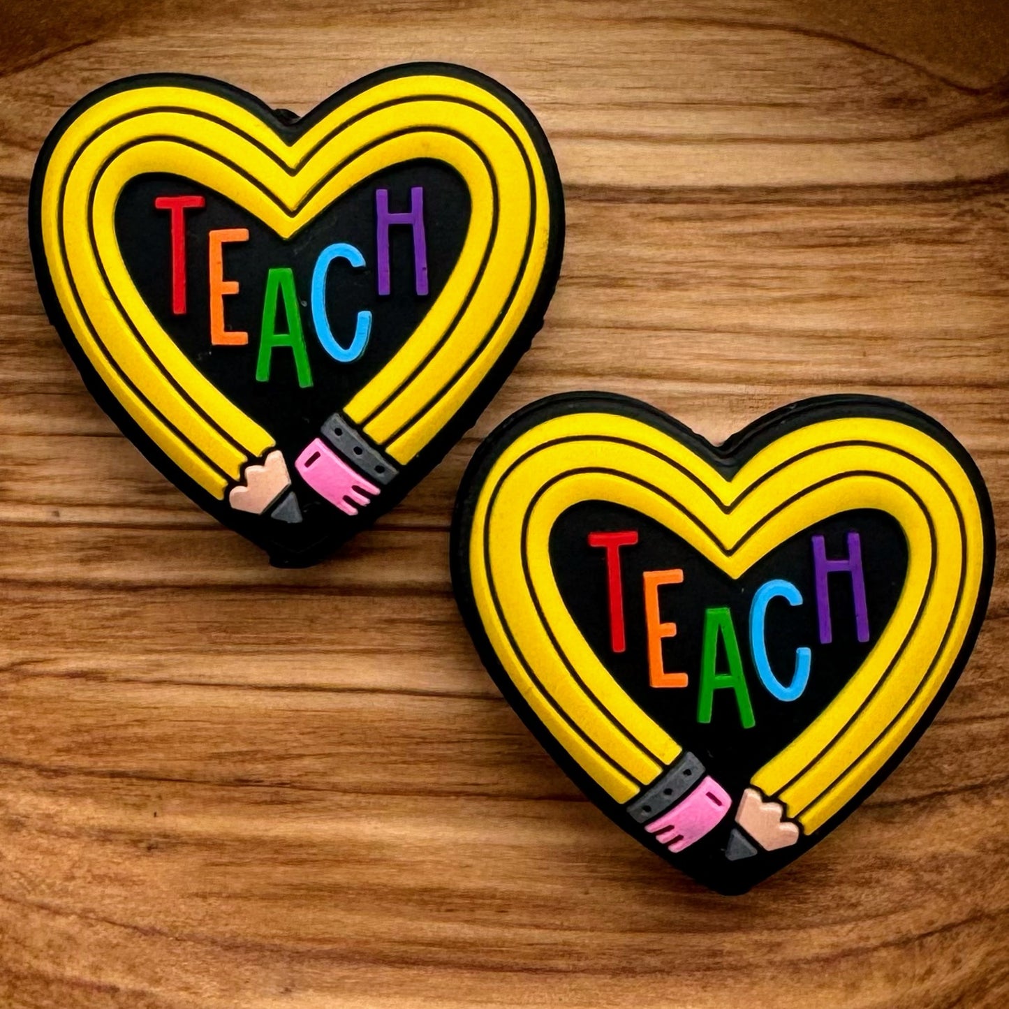 Teach Pencil Heart with Rainbow Letters Focal