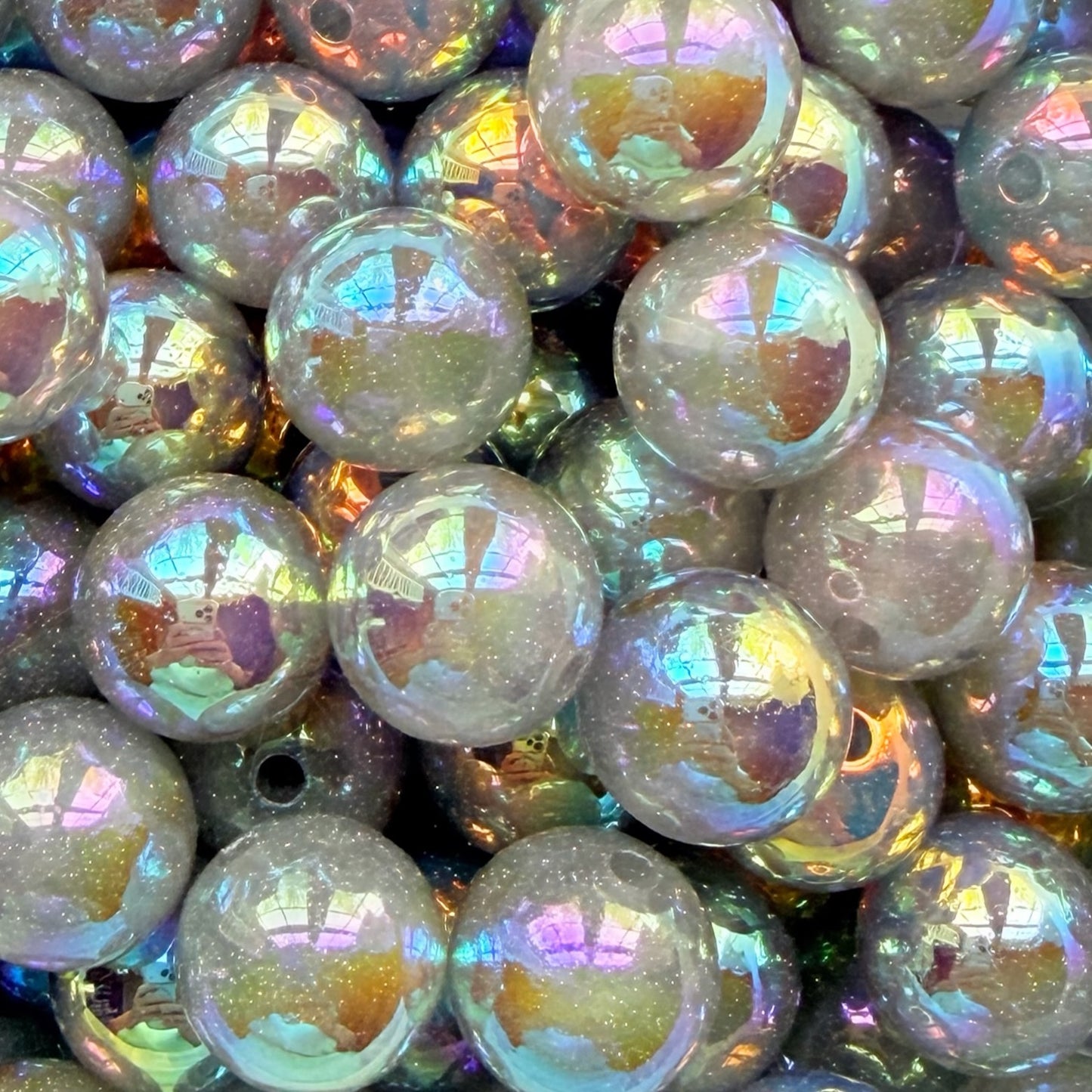 16mm Silver UV Glitter Acrylic Bead