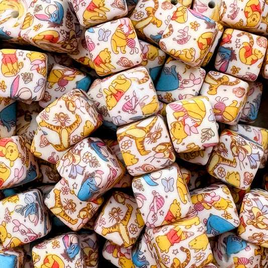 14mm Bear & Friends Square Silicone Bead