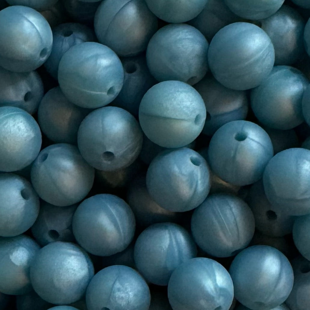 12mm Pearl Blue Silicone Bead