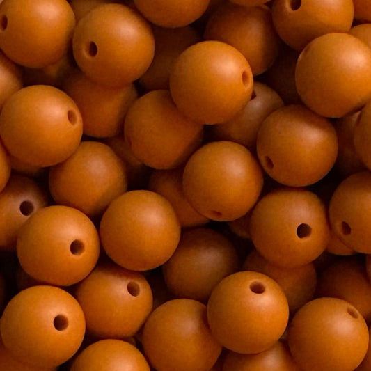 15mm Orange Brown Silicone Bead