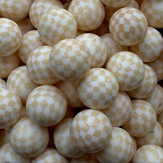 15mm Beige Checkered Silicone Bead