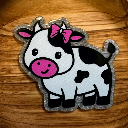 Cow With Pink Bow Acrylic Flatback