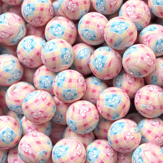 15mm Pink & Blue Bows Silicone Bead